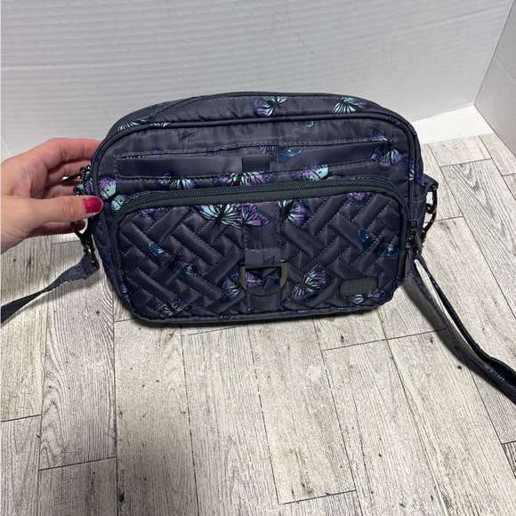 Lug Crossbody Bag with Butterfly Design - Gray and Purple - Picture 6 of 6